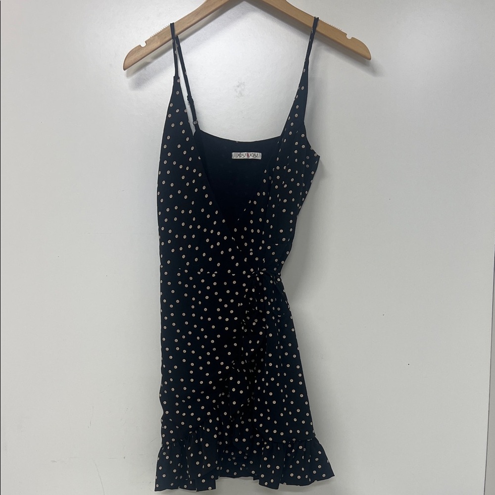 Joy Joy Spaghetti Strap Wrap Dress, Ruffle, Polka Dot, Mini